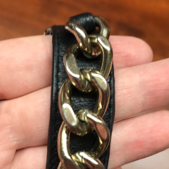 Black Faux Leather Chain Belt Bracelet NWOT - Picture 3 of 5